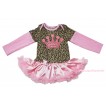 Max Style Long Sleeve Leopard Baby Bodysuit Light Pink Satin Pettiskirt & Sparkle Pink Daddy's Princess Crown Print JS4855
